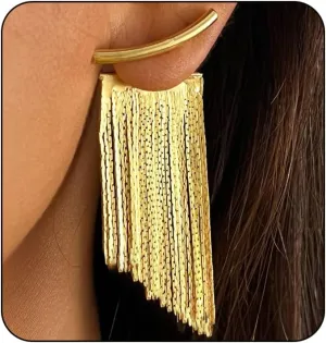 Gold Silver Tassel Dangle Drop Earrings,Long Tassel Dangle Earrings,Fringe Chain Wedding Bridesmaid Earrings, Bridal Fringe Formal Earrings for Wedding Prom Brides Jewelry
