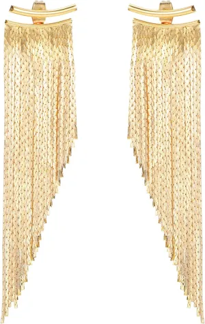 Gold Tassel Dangle Earrings for Women Sparkly Gold Fringe Earrings Drop & Dangle Ear Accessories for Wedding Prom Party
