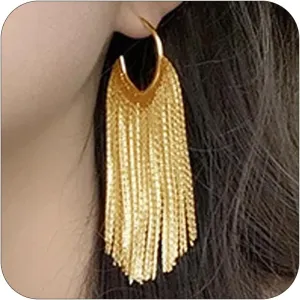 Gold Tassel Earrings for Women Boho Tassel Dangle Earrings Long Fringe Earrings Ear Jackets Front Back Earrings Statement Earrings Prom Dangle Earrings for Wedding Prom Jewelry Gifts