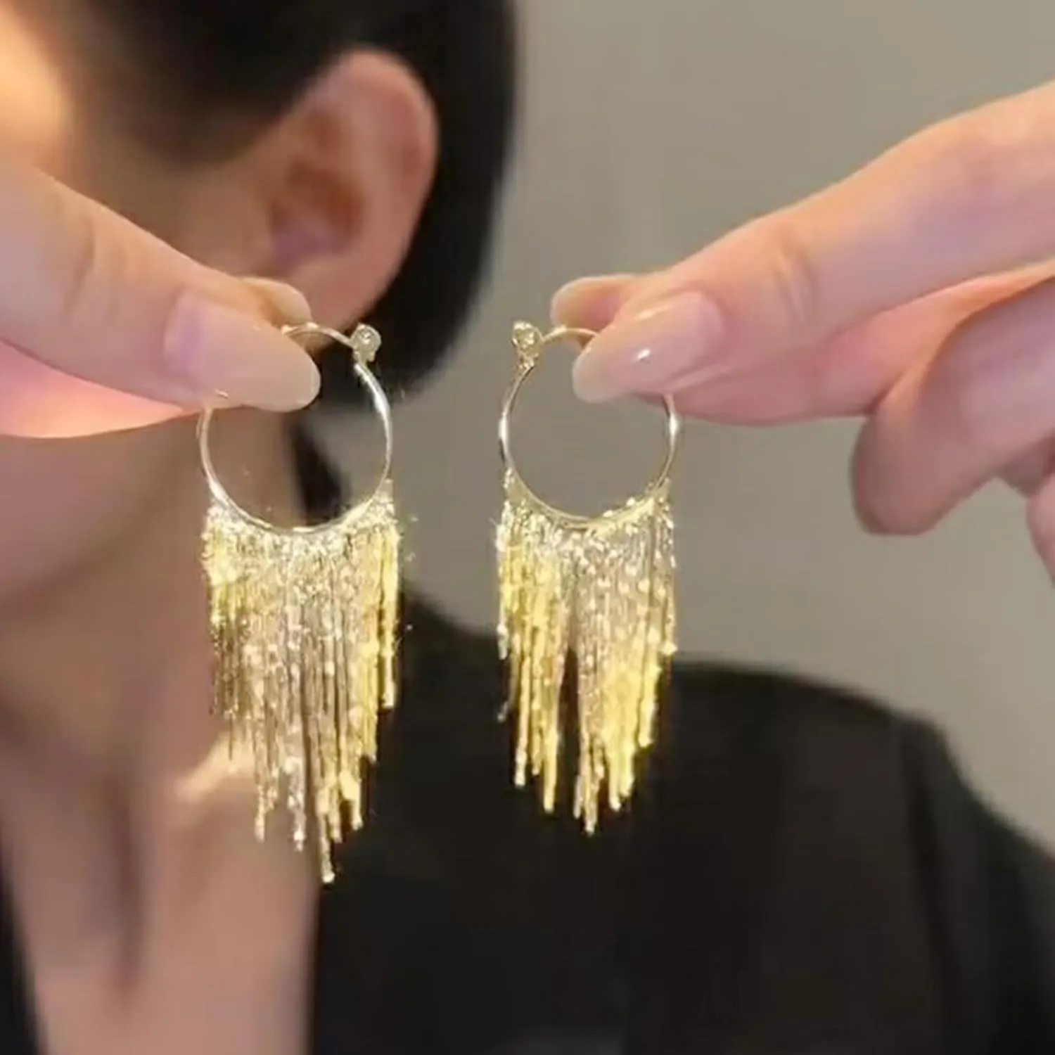 Gold Tassel Earrings for Women Boho Tassel Dangle Earrings Long Fringe Earrings Ear Jackets Front Back Earrings Statement Earrings Prom Dangle Earrings for Wedding Prom Jewelry Gifts