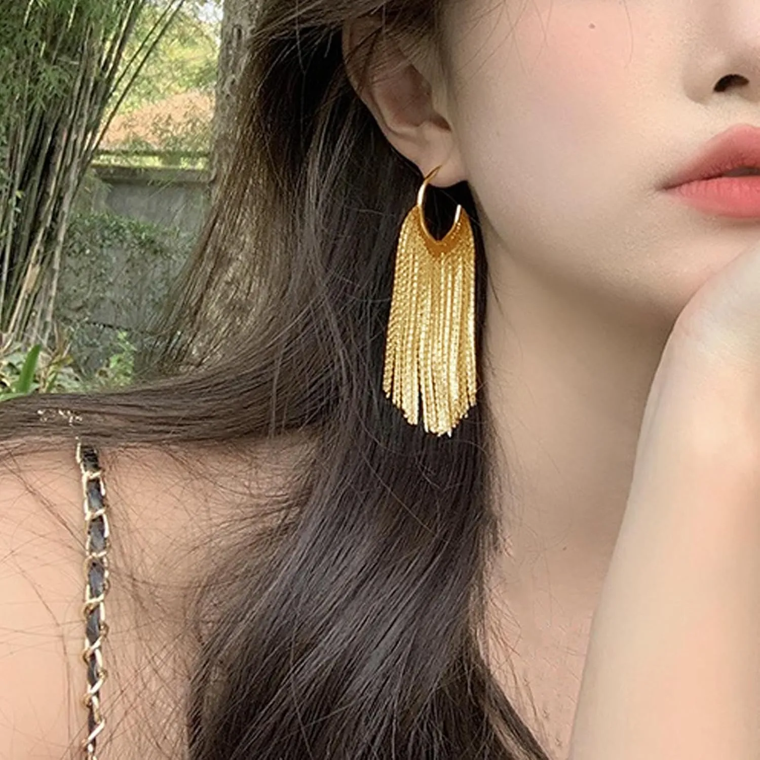Gold Tassel Earrings for Women Boho Tassel Dangle Earrings Long Fringe Earrings Ear Jackets Front Back Earrings Statement Earrings Prom Dangle Earrings for Wedding Prom Jewelry Gifts