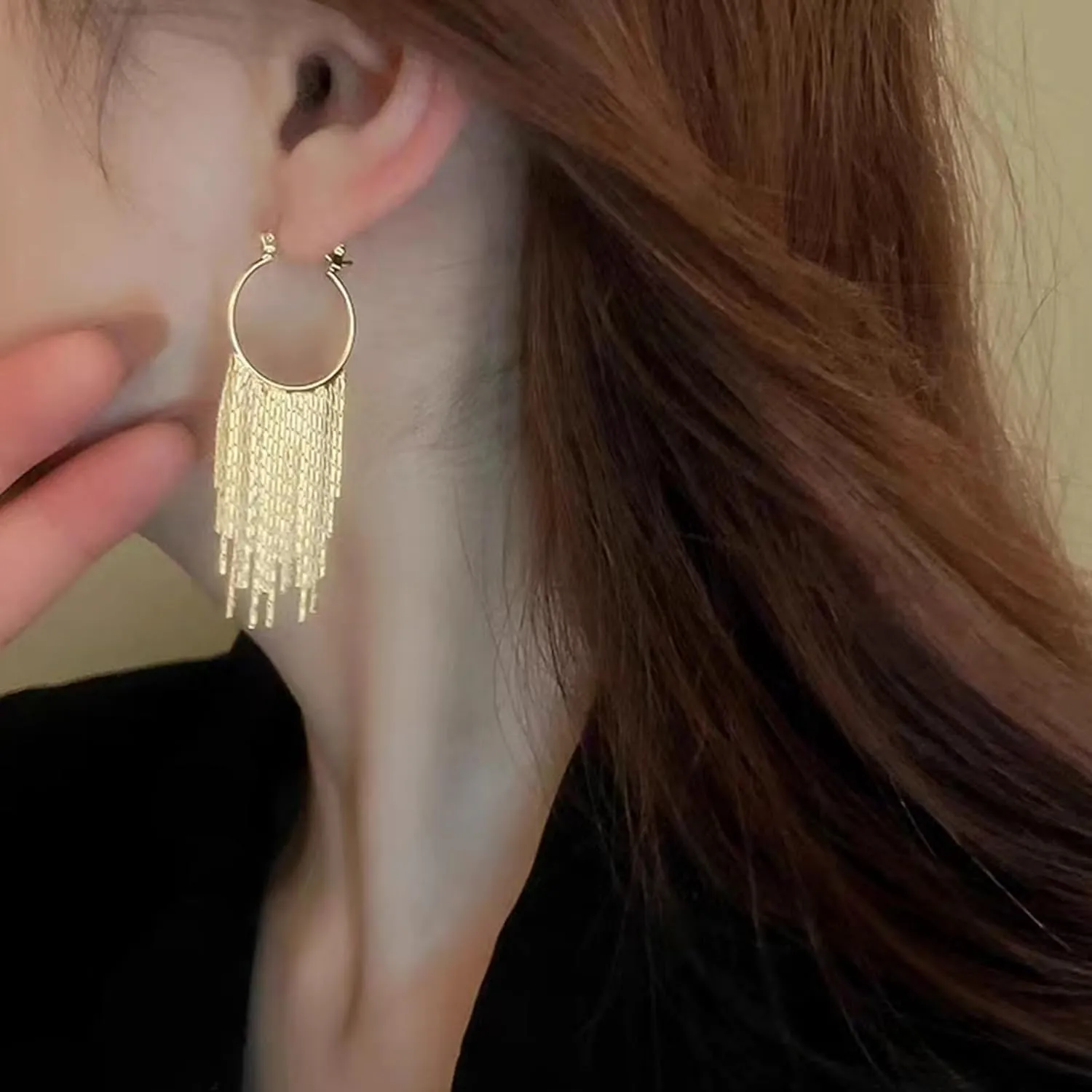 Gold Tassel Earrings for Women Boho Tassel Dangle Earrings Long Fringe Earrings Ear Jackets Front Back Earrings Statement Earrings Prom Dangle Earrings for Wedding Prom Jewelry Gifts