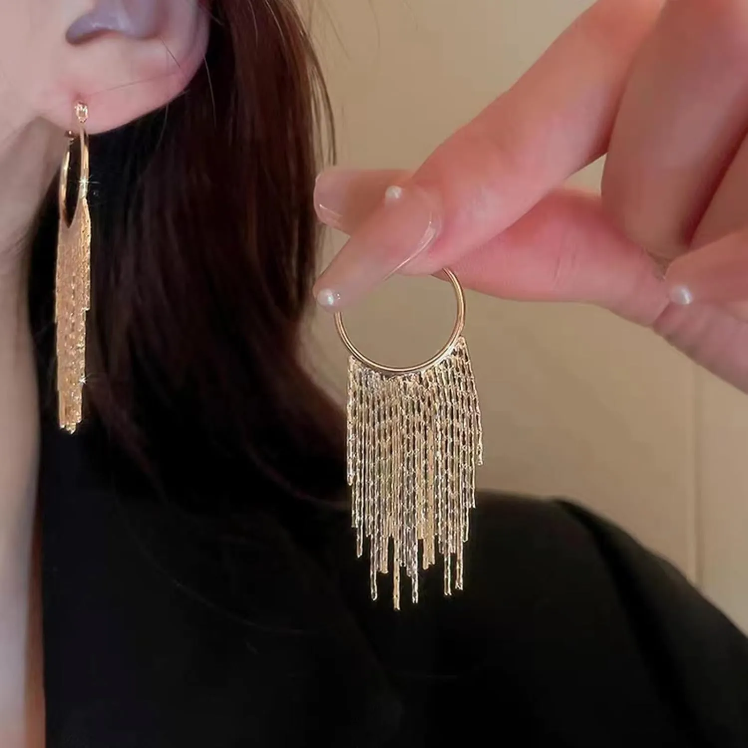 Gold Tassel Earrings for Women Boho Tassel Dangle Earrings Long Fringe Earrings Ear Jackets Front Back Earrings Statement Earrings Prom Dangle Earrings for Wedding Prom Jewelry Gifts