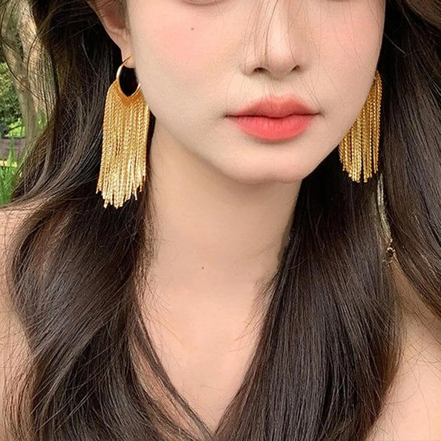 Gold Tassel Earrings for Women Boho Tassel Dangle Earrings Long Fringe Earrings Ear Jackets Front Back Earrings Statement Earrings Prom Dangle Earrings for Wedding Prom Jewelry Gifts