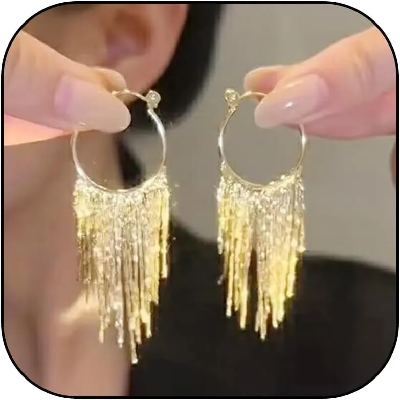 Gold Tassel Earrings for Women Boho Tassel Dangle Earrings Long Fringe Earrings Ear Jackets Front Back Earrings Statement Earrings Prom Dangle Earrings for Wedding Prom Jewelry Gifts