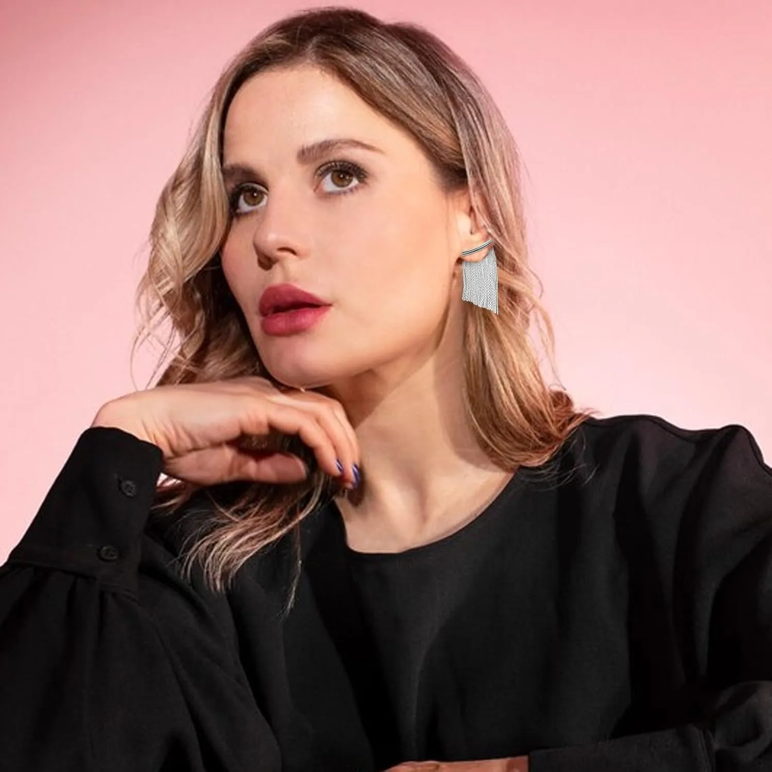 Gold Tassel Earrings for Women Boho Tassel Dangle Earrings Long Fringe Earrings Ear Jackets Front Back Earrings Statement Earrings Prom Dangle Earrings for Wedding Prom Jewelry Gifts