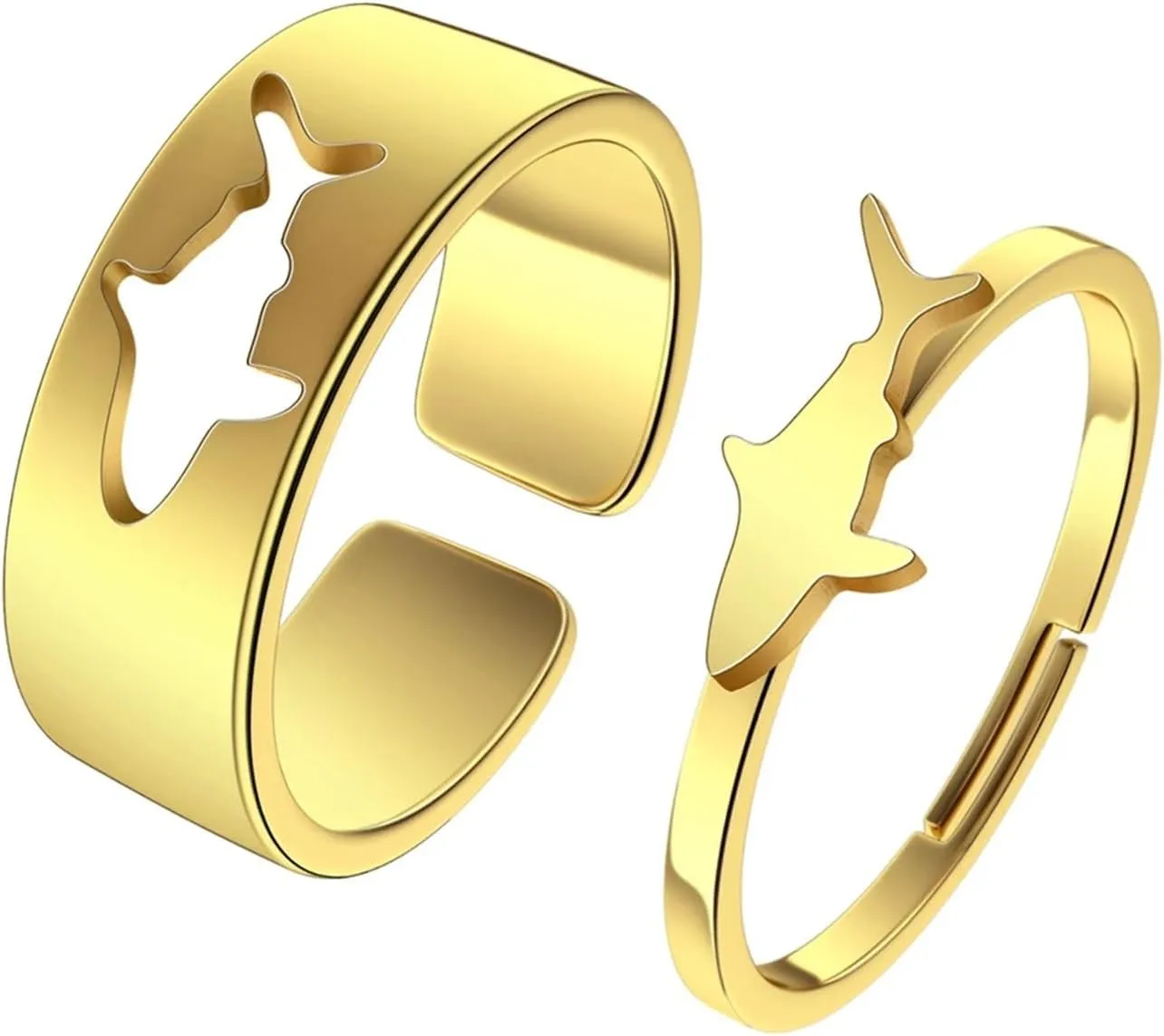 Gold/Silver Couple Rings Stainless Steel Adjustable Animal Rings Men Women Ocean Rings Couple Jewelry Gifts