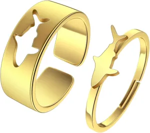 Gold/Silver Couple Rings Stainless Steel Adjustable Animal Rings Men Women Ocean Rings Couple Jewelry Gifts