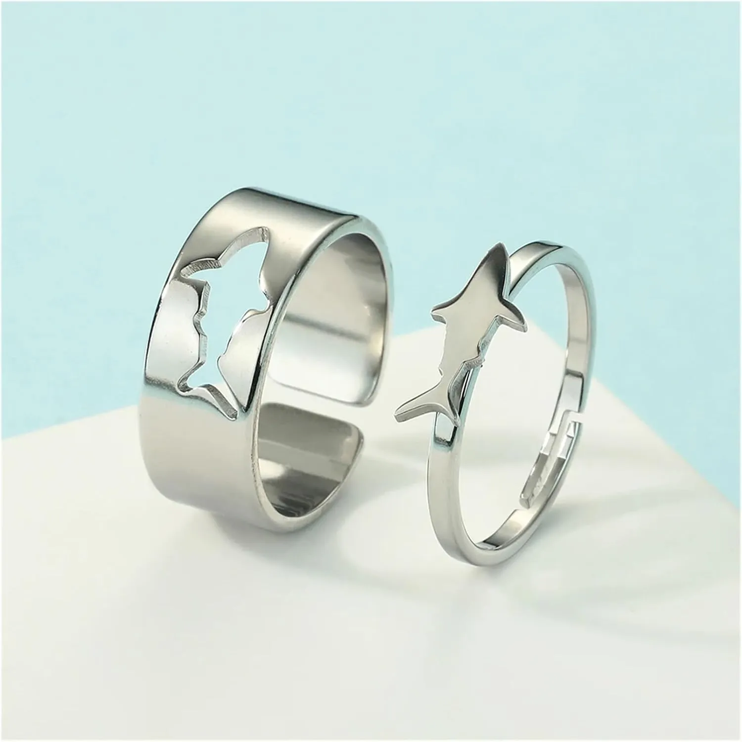 Gold/Silver Couple Rings Stainless Steel Adjustable Animal Rings Men Women Ocean Rings Couple Jewelry Gifts