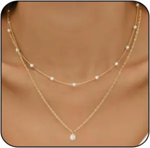 Gold/Silver Necklace for Women,Layered Gold Plated Chain Necklace Set Non Tarnish,Gold Layering Stacked Simple Everyday Waterproof Necklaces Jewelry