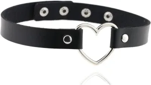Goth PU Leather Choker Necklaces for Women O-Ring Heart Punk Rock Adjustable Black Collar Chokers Emo Jewelry Gifts