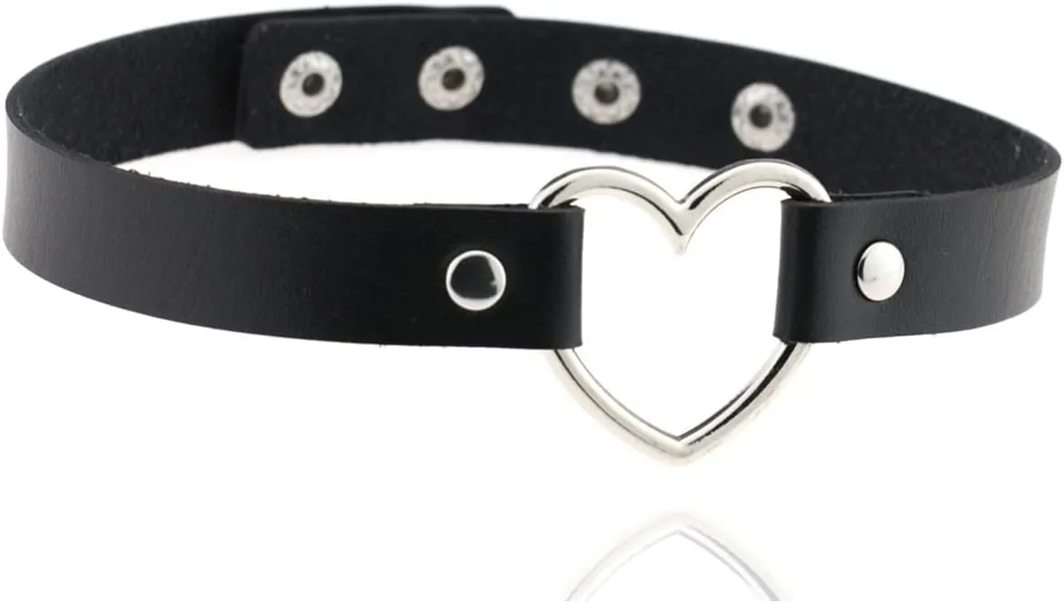 Goth PU Leather Choker Necklaces for Women O-Ring Heart Punk Rock Adjustable Black Collar Chokers Emo Jewelry Gifts