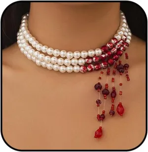 Gothic Bloody Pearl Necklace for Women Punk Blood Tassel Necklace Vampire Choker Necklaces Halloween Costume Jewelry