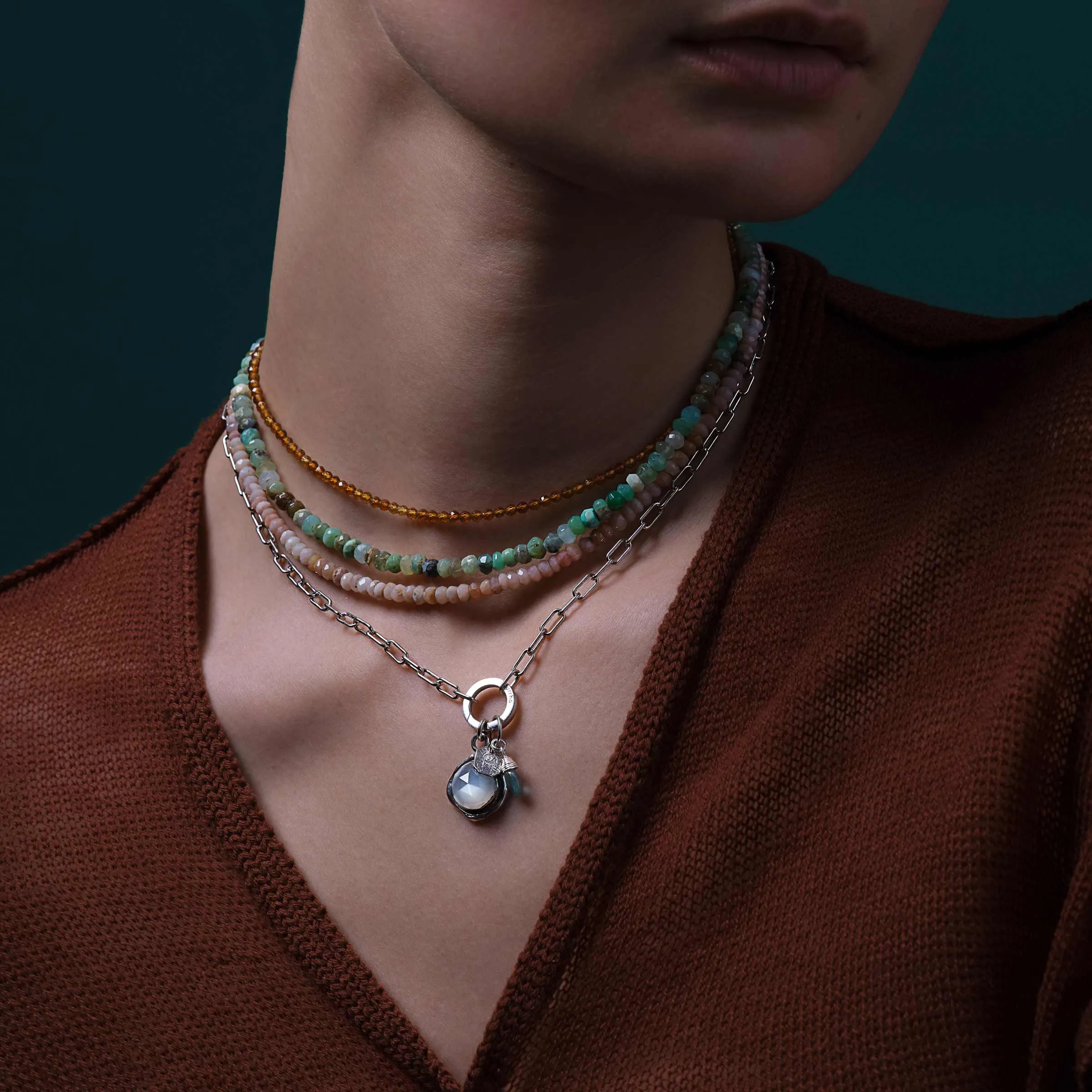 Green Opal Faceted Stone Choker with Talisman Clip