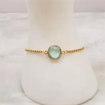 Green Quartz Leaf Back Jeweled Slider Bracelet