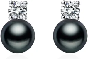 Grey Black Freshwater Dangling Pearl Earrings for Women,Real 925 Silver Drop Pearl Earrings Mother's Gift