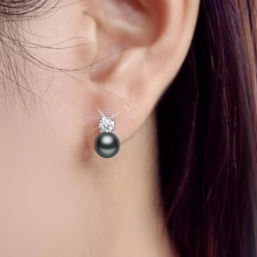 Grey Black Freshwater Dangling Pearl Earrings for Women,Real 925 Silver Drop Pearl Earrings Mother's Gift