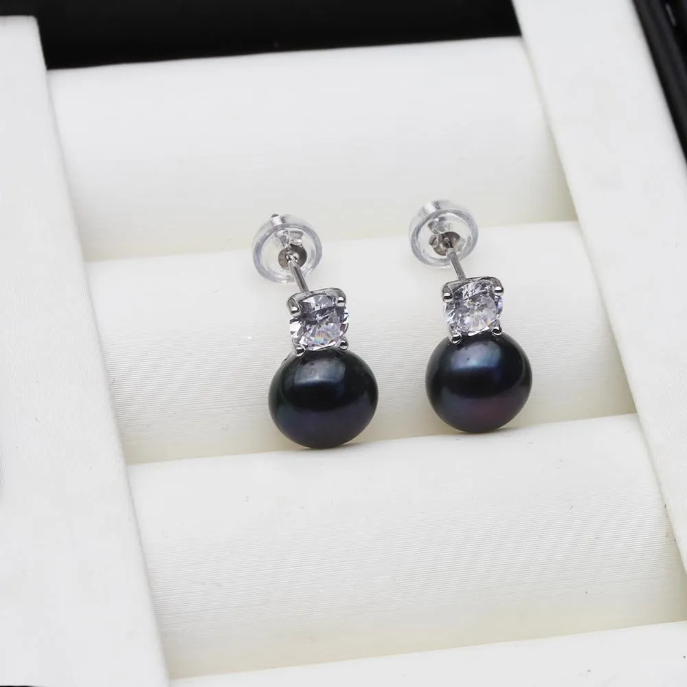 Grey Black Freshwater Dangling Pearl Earrings for Women,Real 925 Silver Drop Pearl Earrings Mother's Gift