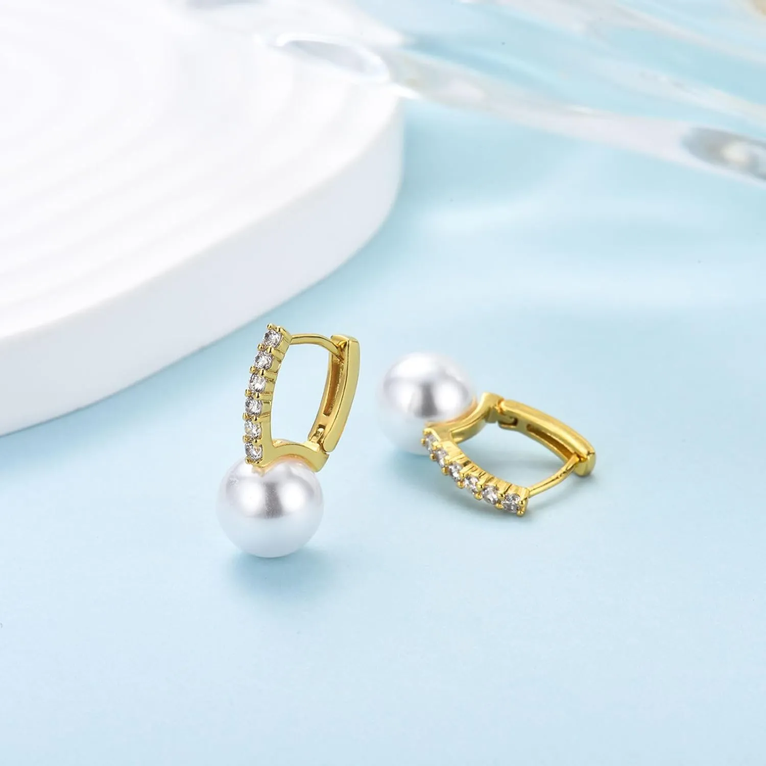GULICX Pearl Earrings for Women, 925 Sterling Silver Post Pearl Huggie Hoop Earrings Drop Earrings Elegant Wedding Jewelry Gifts