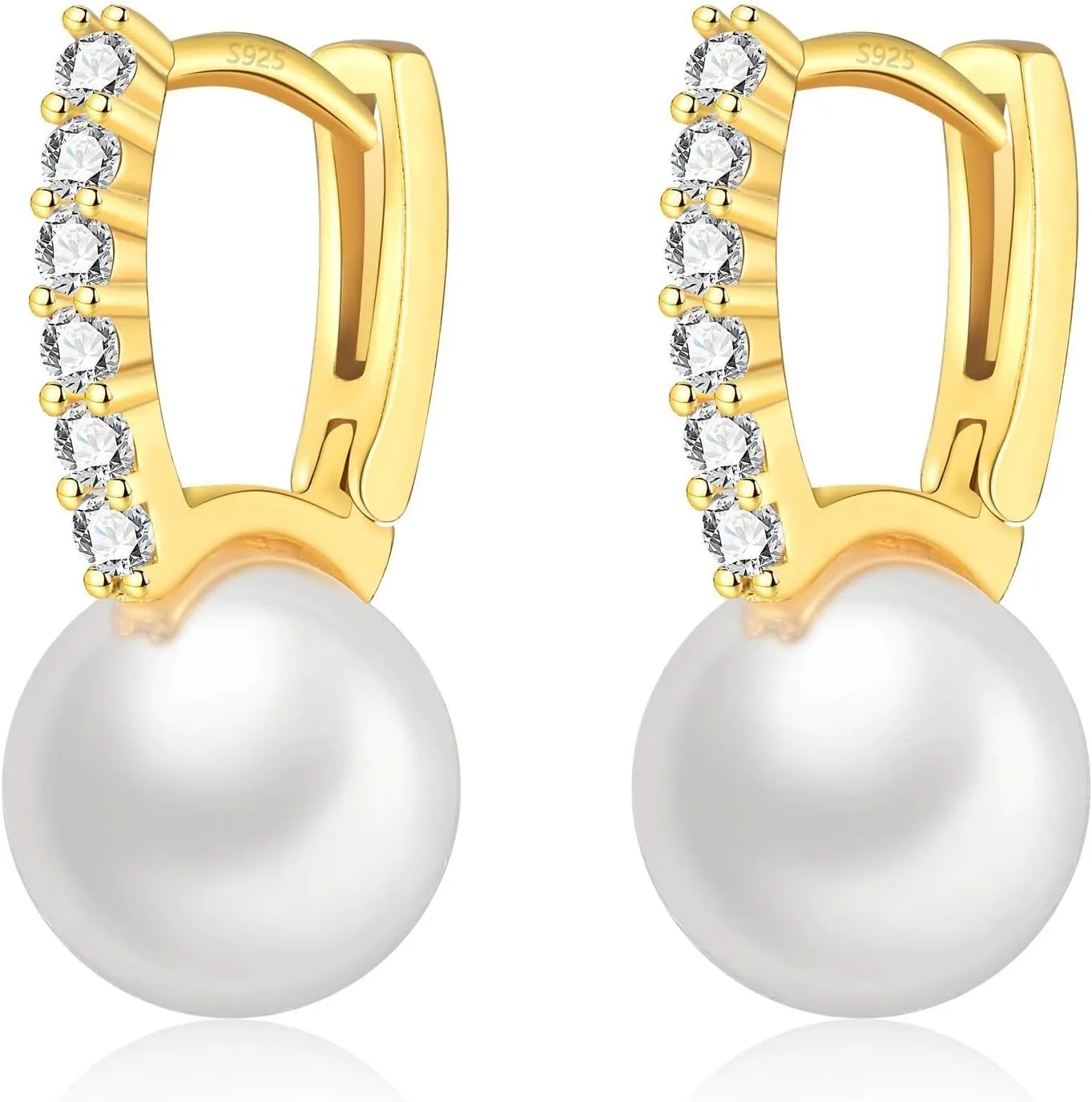 GULICX Pearl Earrings for Women, 925 Sterling Silver Post Pearl Huggie Hoop Earrings Drop Earrings Elegant Wedding Jewelry Gifts