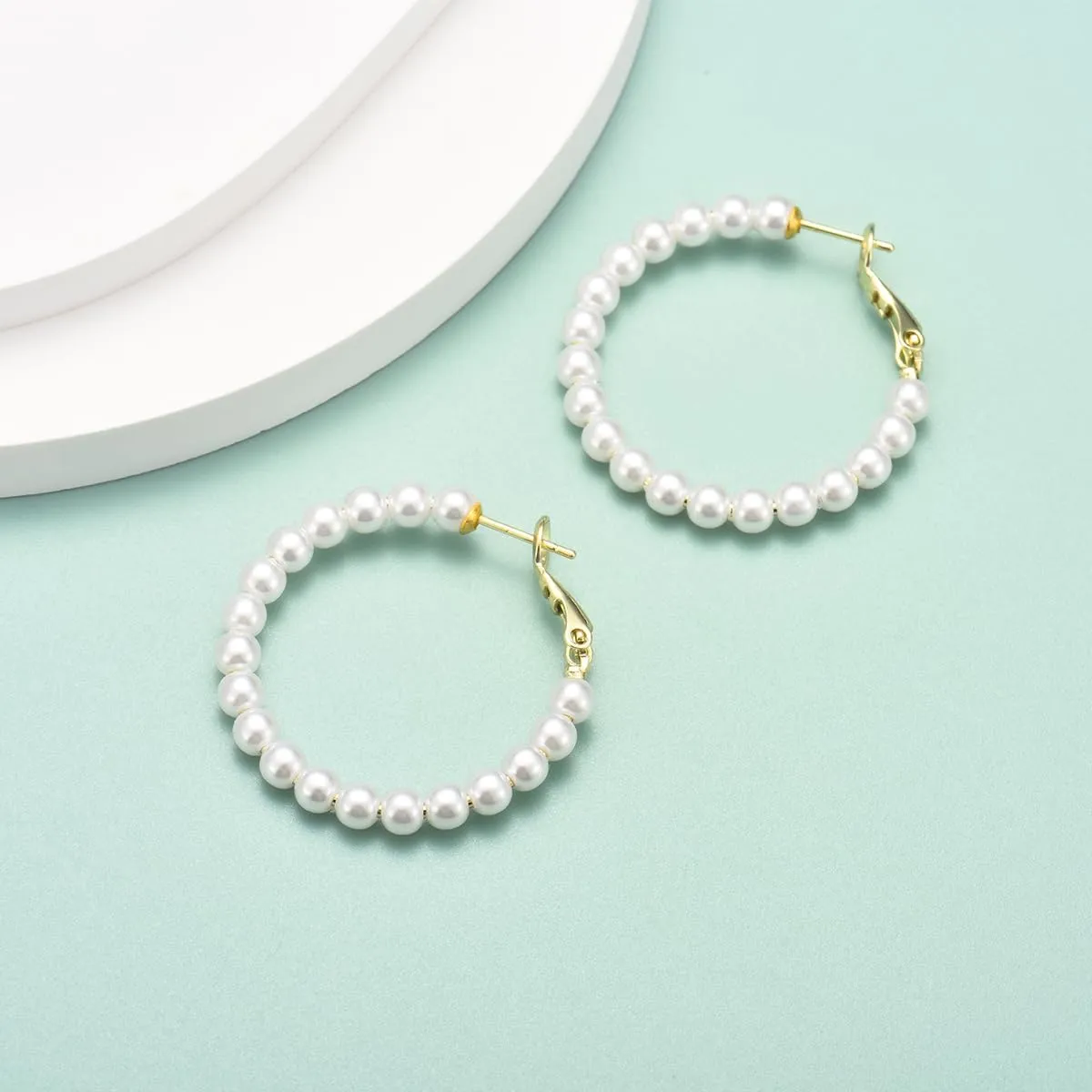 GULICX Pearl Hoop Earrings for Women, 14K Gold Plated Pearl Earrings 925 Sterling Silver Post Big Pearl Hoop Earrings Jewelry Gifts for Girls