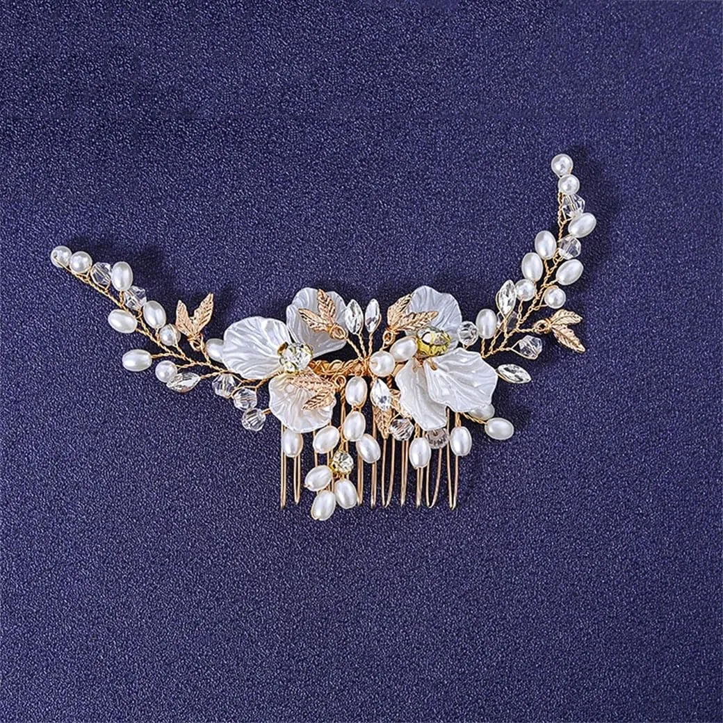 Hair Comb Flower Headband Tiara For Women Party Prom Bridal Wedding Hair Accessories Comb Clip Gift Gold