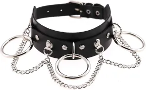 Handmade O-Ring Leather Choker Collar Necklaces,Adjustable Gothic Punk Rock Jewelry Night Club Party Costume Accessory Sexy Chocker