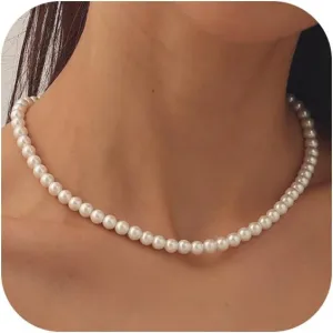 HANLI Gold Pearl Necklace 14K Gold Plated Dainty Pearl Necklace Freshwater Single Pearl Necklace Simple Everyday Necklaces for Women