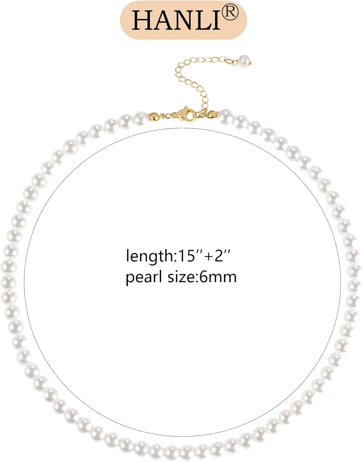 HANLI Gold Pearl Necklace 14K Gold Plated Dainty Pearl Necklace Freshwater Single Pearl Necklace Simple Everyday Necklaces for Women
