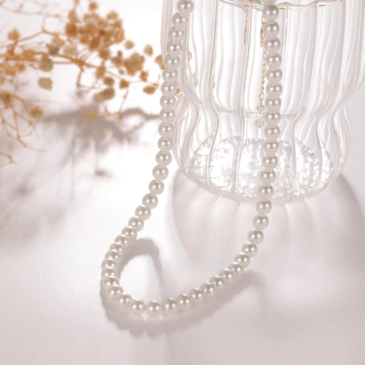 HANLI Gold Pearl Necklace 14K Gold Plated Dainty Pearl Necklace Freshwater Single Pearl Necklace Simple Everyday Necklaces for Women