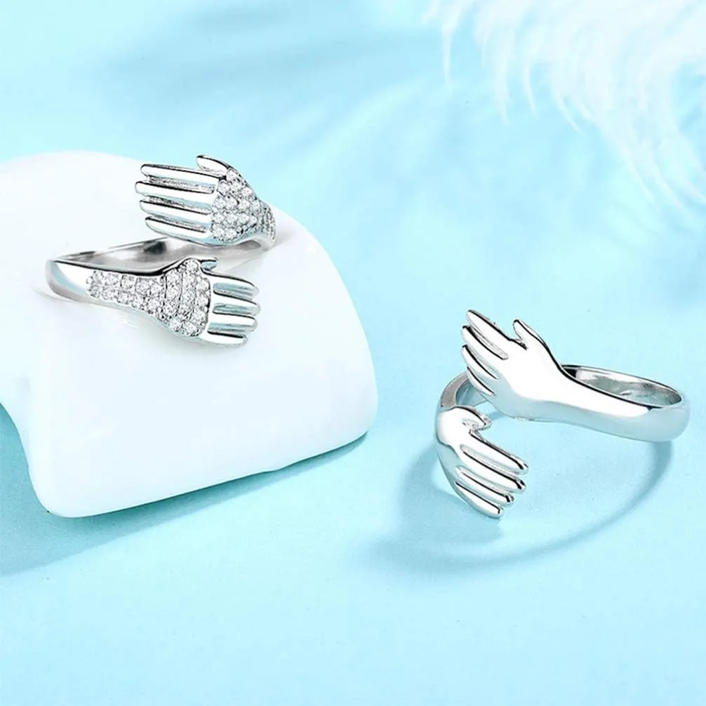 Happyyami 2Pcs Hug Rings Adjustable Hugging Hands Rings Open Couple Hug Rings for Romantic Lover Hug Hands Couple Rings for Women Girls Finger Ring