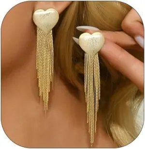 Heart Long Tassel Earrings for Women Exaggerate Snake Chain Drop Dangle Earring Sparkly Linear Fringe Statement Earring Wedding Prom Jewelry Gifts