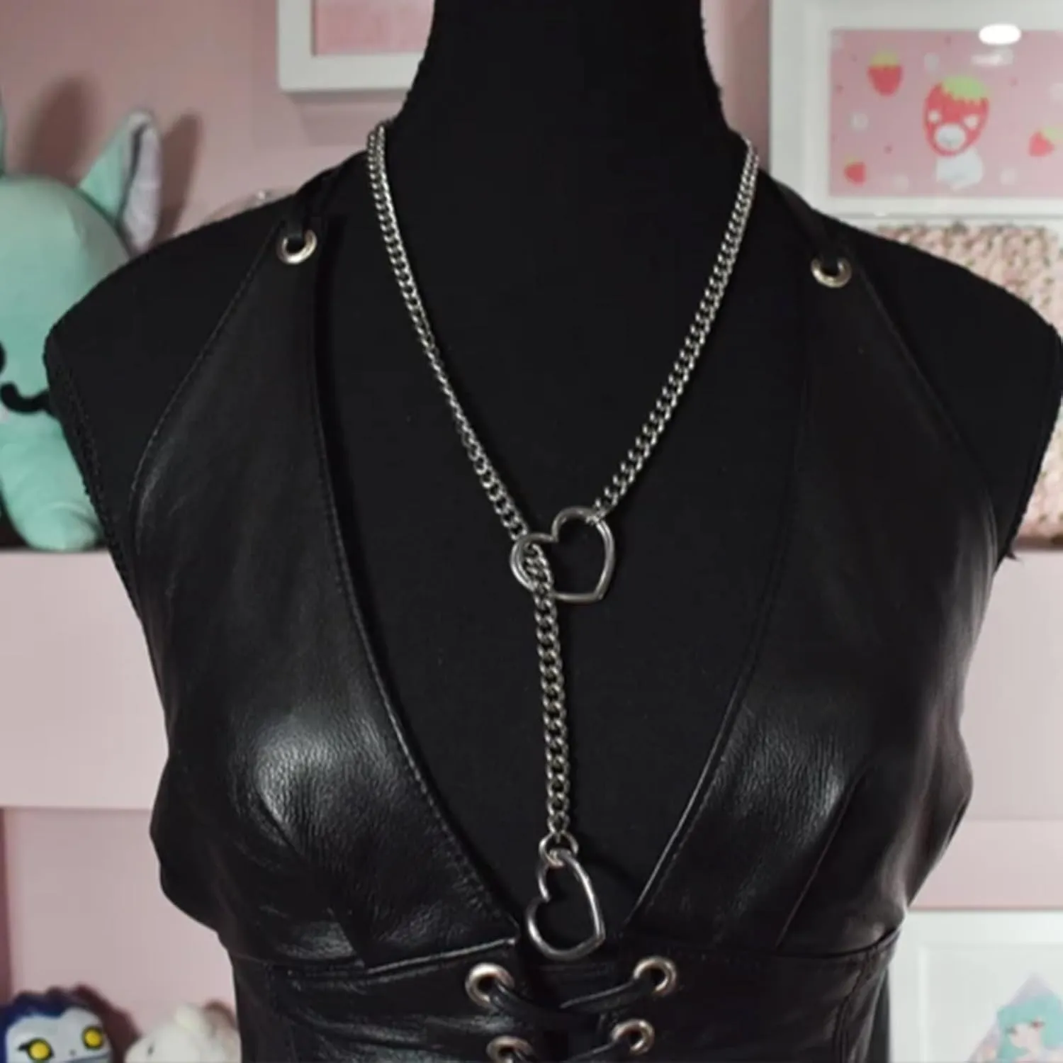 Heart O ring Slip Chain Necklaces for Women Stainless Steel Cuban Chain Bar Necklace Punk Rock Collar Necklace Handmade Adjustable Lariat Y Necklaces for Men