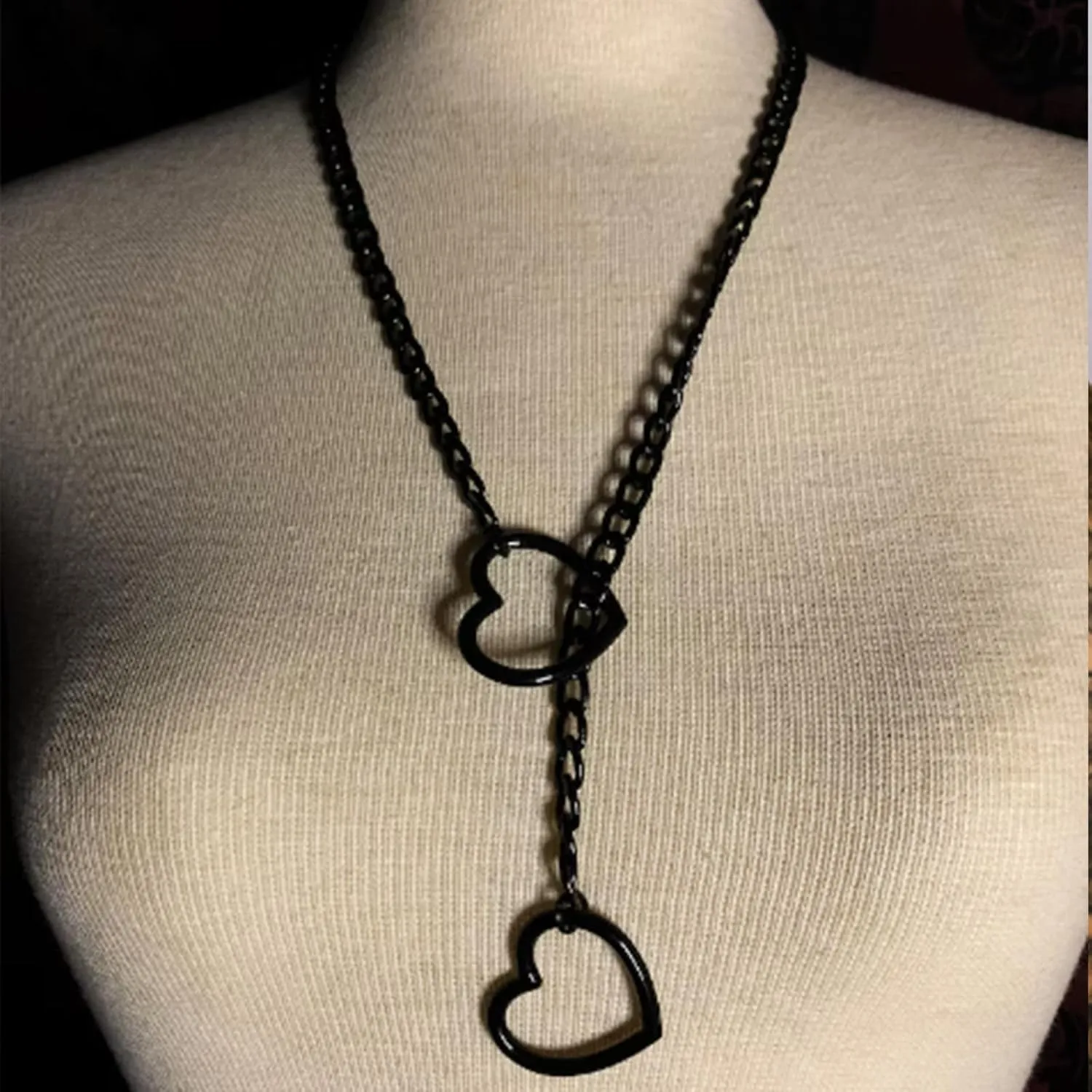 Heart O ring Slip Chain Necklaces for Women Stainless Steel Cuban Chain Bar Necklace Punk Rock Collar Necklace Handmade Adjustable Lariat Y Necklaces for Men
