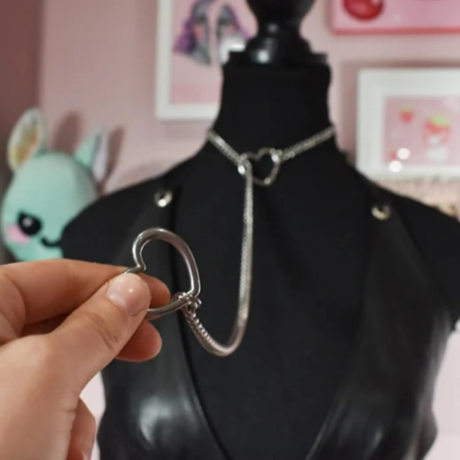 Heart O ring Slip Chain Necklaces for Women Stainless Steel Cuban Chain Bar Necklace Punk Rock Collar Necklace Handmade Adjustable Lariat Y Necklaces for Men