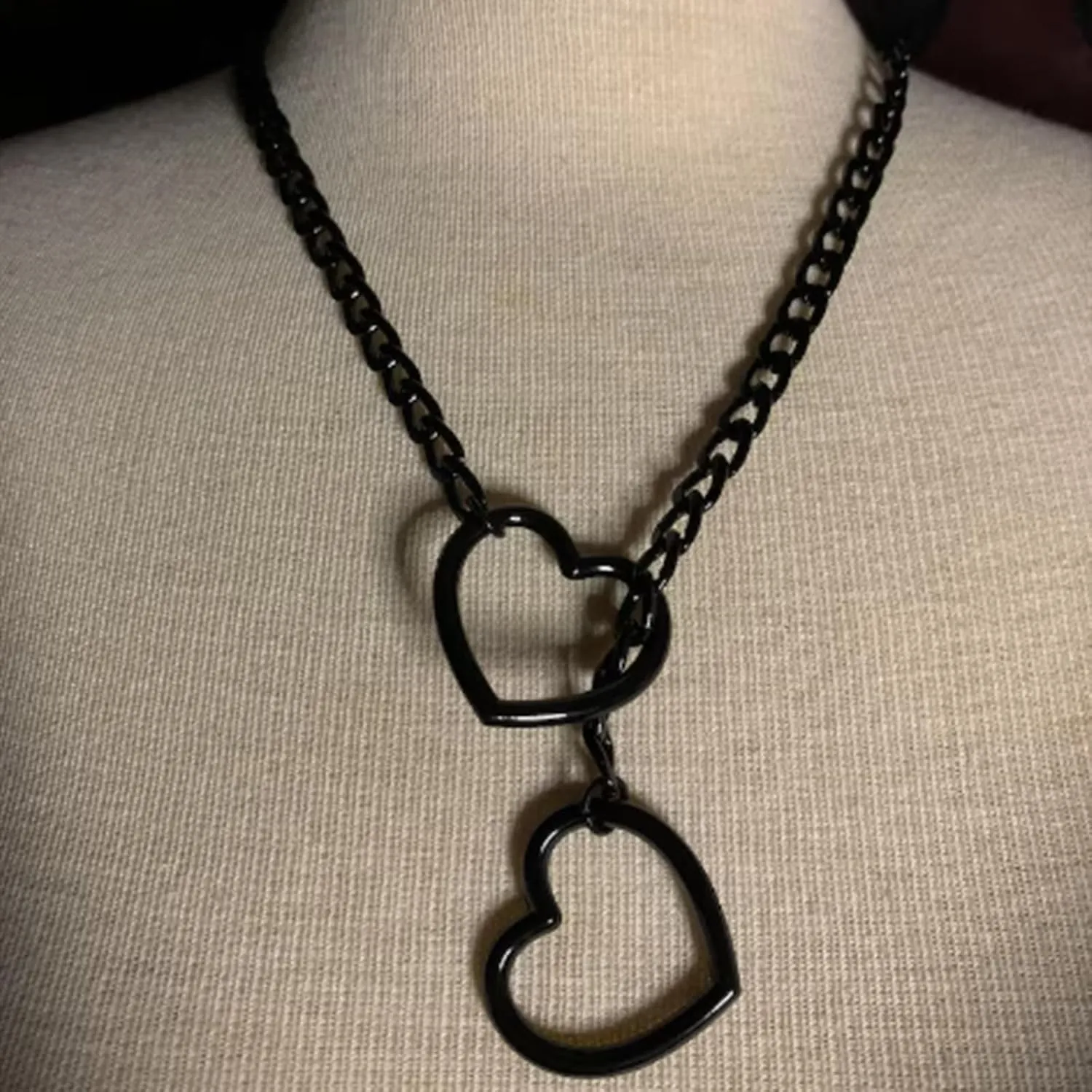 Heart O ring Slip Chain Necklaces for Women Stainless Steel Cuban Chain Bar Necklace Punk Rock Collar Necklace Handmade Adjustable Lariat Y Necklaces for Men