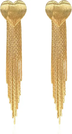 Heart Tassel Earrings Silver Gold Dangling Long Chandelier Fringe Earring Sparkly Dangle Drop Earrings Vintage Wedding Prom Party Jewelry for Women
