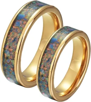 His and Her Couples Rings, Tungsten Wedding Rings Sets for Couples Comfort Fit 8mm Gold Ring Inlay Silver Metal