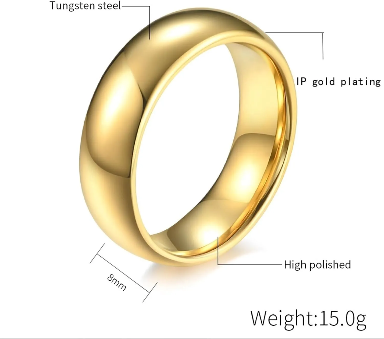 His and Her Rings Promise, Tungsten Carbide Wedding Rings for Couples Set Comfort Fit Gold Polished Ring 8mm