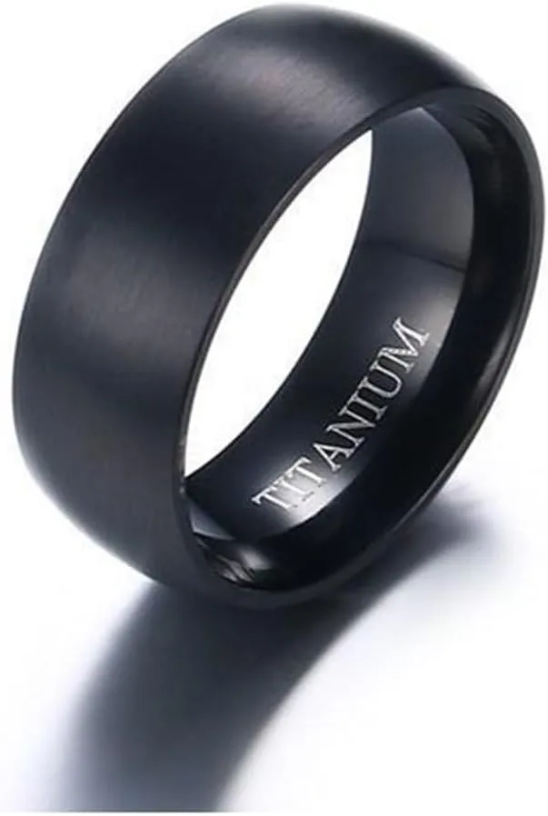 His and Her Rings Wedding Ring Set, Stainless Steel Engagement Rings for Couples Set Comfort Fit High Polished Black Ring 8mm