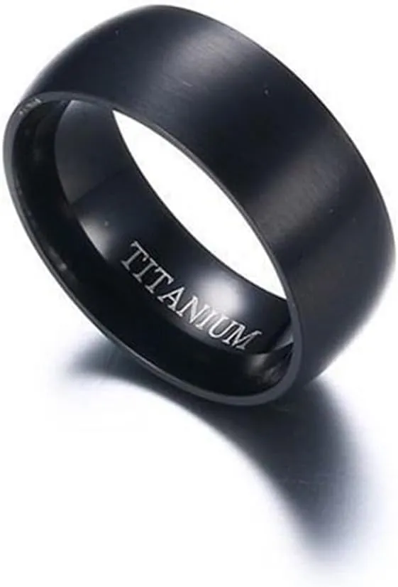 His and Her Rings Wedding Ring Set, Stainless Steel Engagement Rings for Couples Set Comfort Fit High Polished Black Ring 8mm