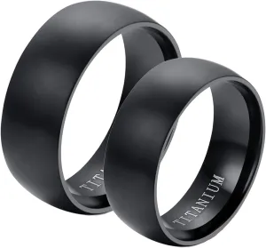 His and Her Rings Wedding Ring Set, Stainless Steel Engagement Rings for Couples Set Comfort Fit High Polished Black Ring 8mm