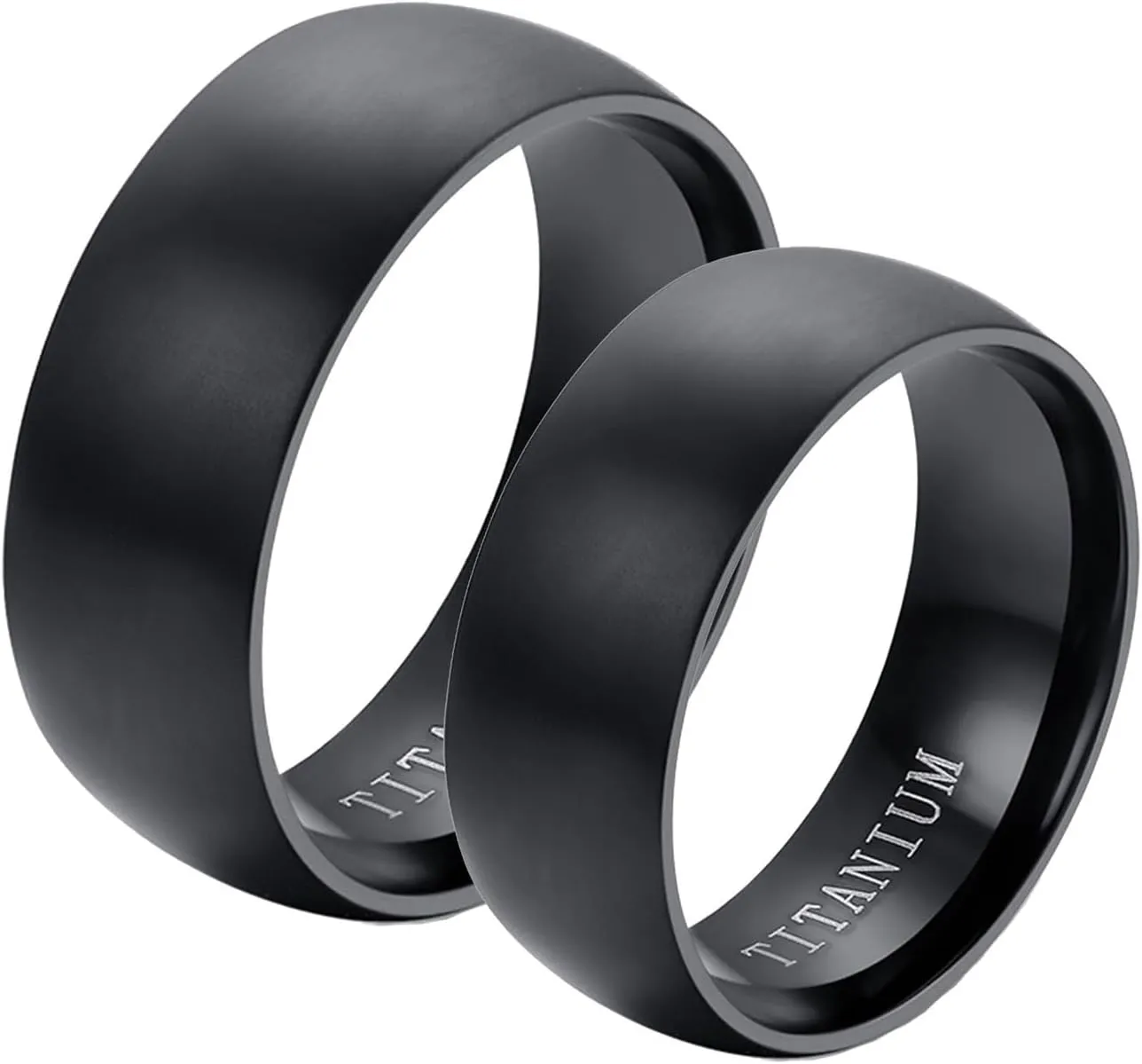 His and Her Rings Wedding Ring Set, Stainless Steel Engagement Rings for Couples Set Comfort Fit High Polished Black Ring 8mm