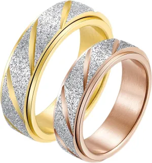His and Hers Matching Rings Sets, Engagement Rings for Couples Set Stainless Steel Comfort Fit Colorful Rotating Ring Matte 6mm