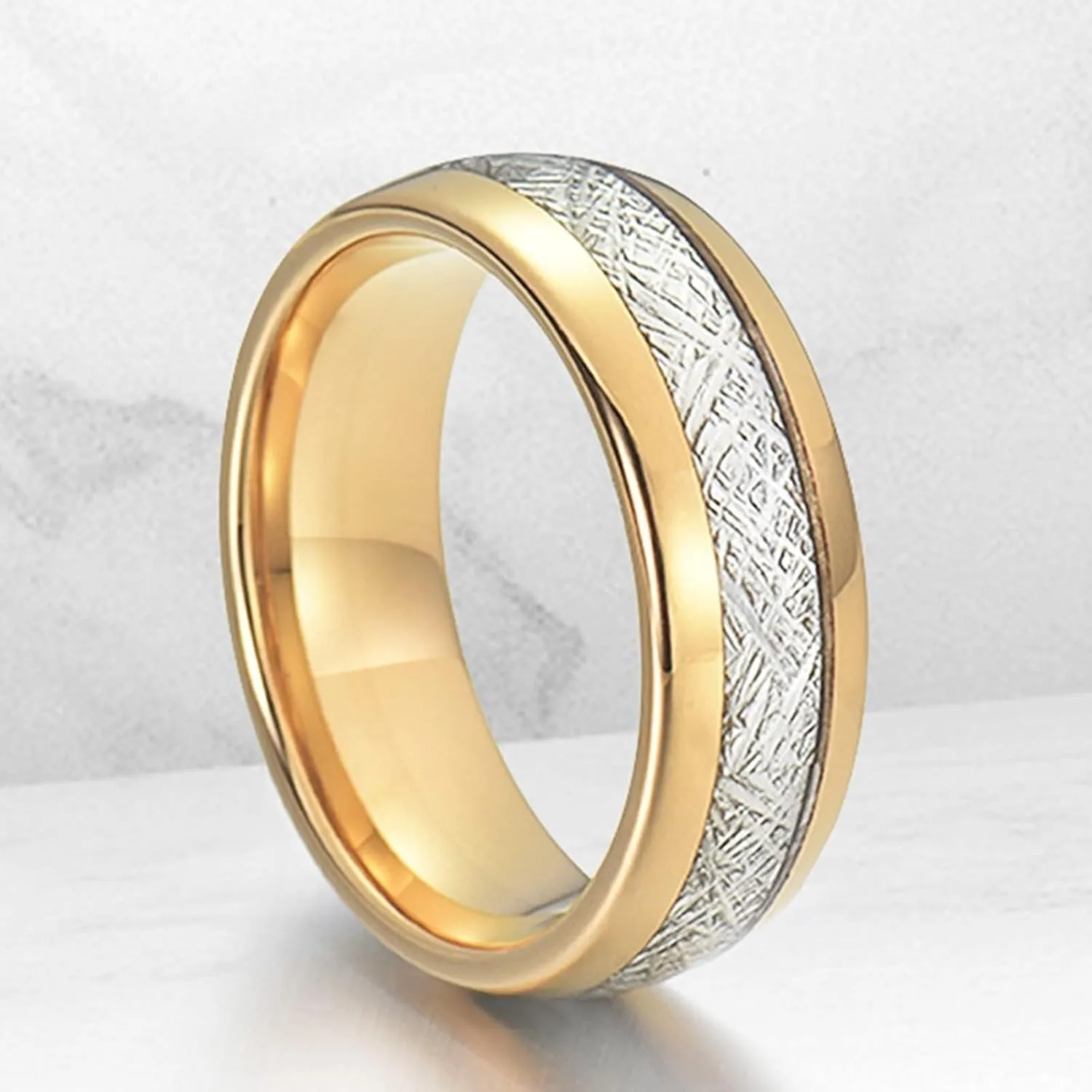 His and Hers Matching Rings Sets, Stainless Steel Wedding Rings Sets for Couples Comfort Fit 8mm Gold Ring Inlay Silver Metal