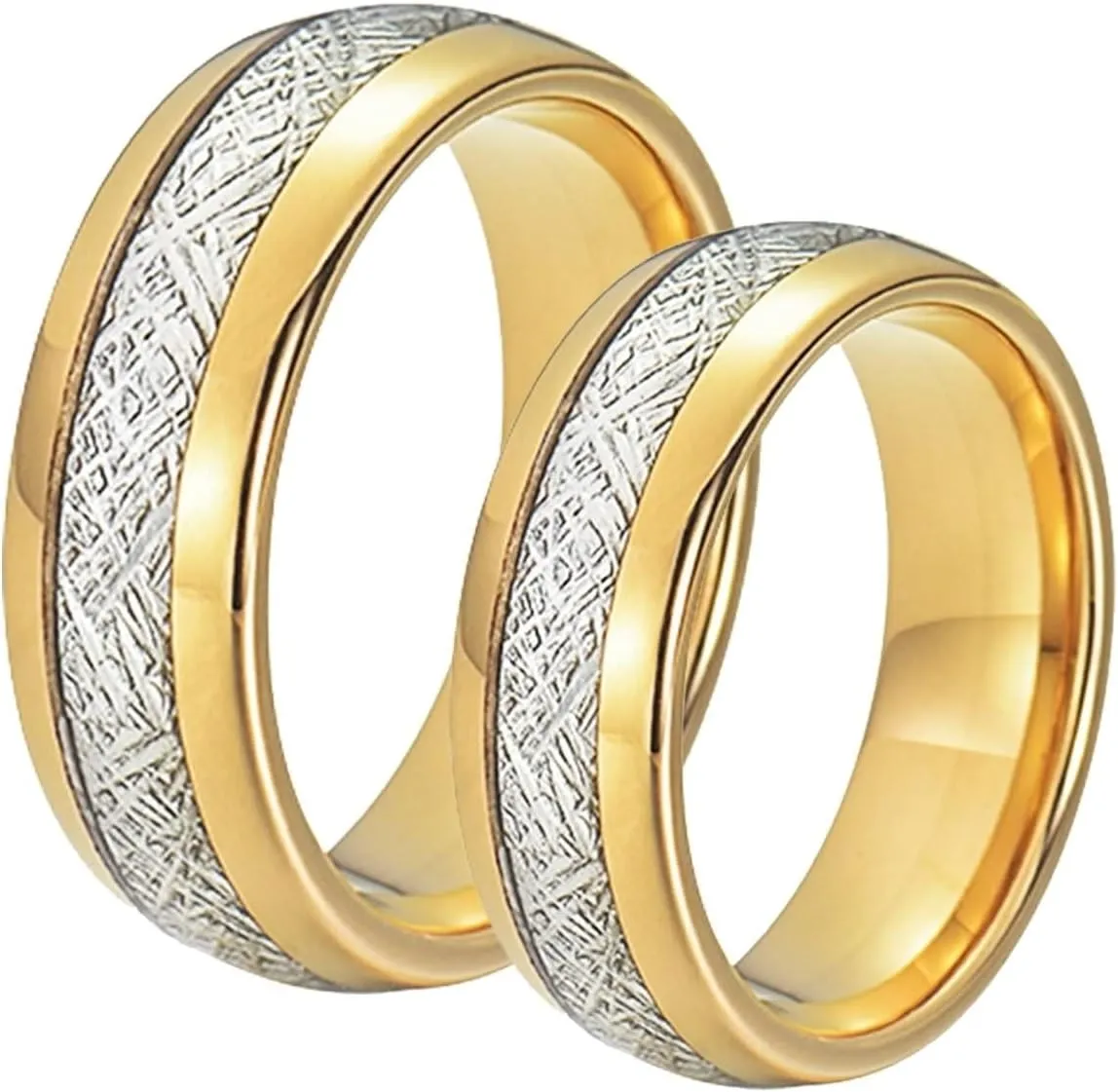 His and Hers Matching Rings Sets, Stainless Steel Wedding Rings Sets for Couples Comfort Fit 8mm Gold Ring Inlay Silver Metal