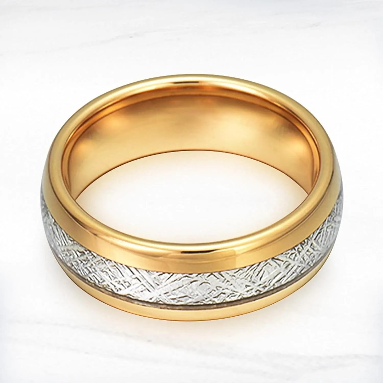 His and Hers Matching Rings Sets, Stainless Steel Wedding Rings Sets for Couples Comfort Fit 8mm Gold Ring Inlay Silver Metal