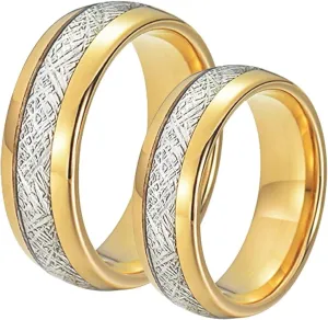 His and Hers Matching Rings Sets, Stainless Steel Wedding Rings Sets for Couples Comfort Fit 8mm Gold Ring Inlay Silver Metal
