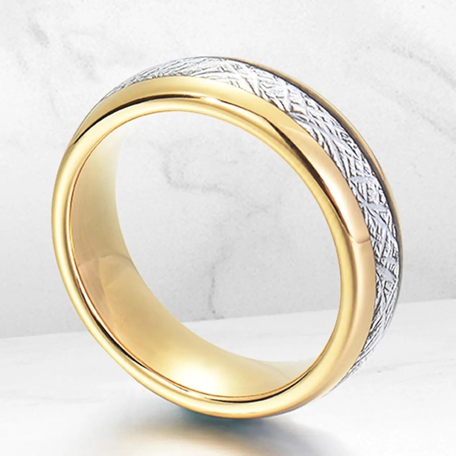 His and Hers Matching Rings Sets, Stainless Steel Wedding Rings Sets for Couples Comfort Fit 8mm Gold Ring Inlay Silver Metal