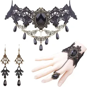 HUASAI Witch Costume Set - Black Choker Necklaces for Women Gothic Accessories Halloween Cosplay